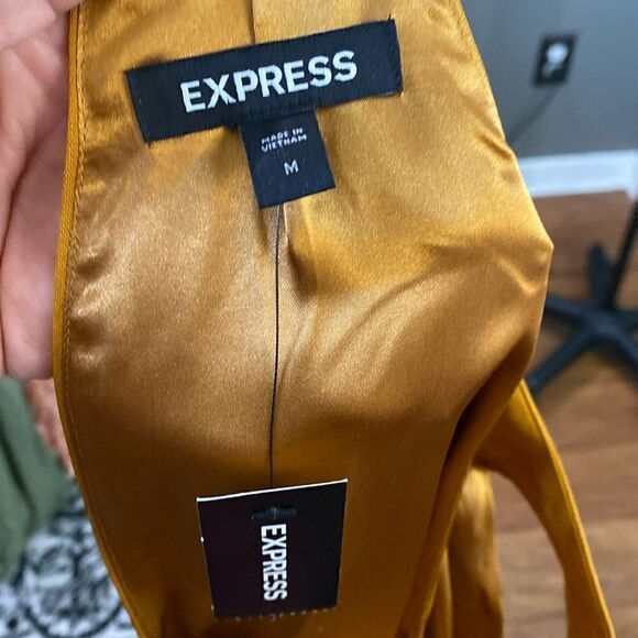 NEW EXPRESS Golden HONEY SATIN HALTER MAXI DRESS - Picture 6 of 14